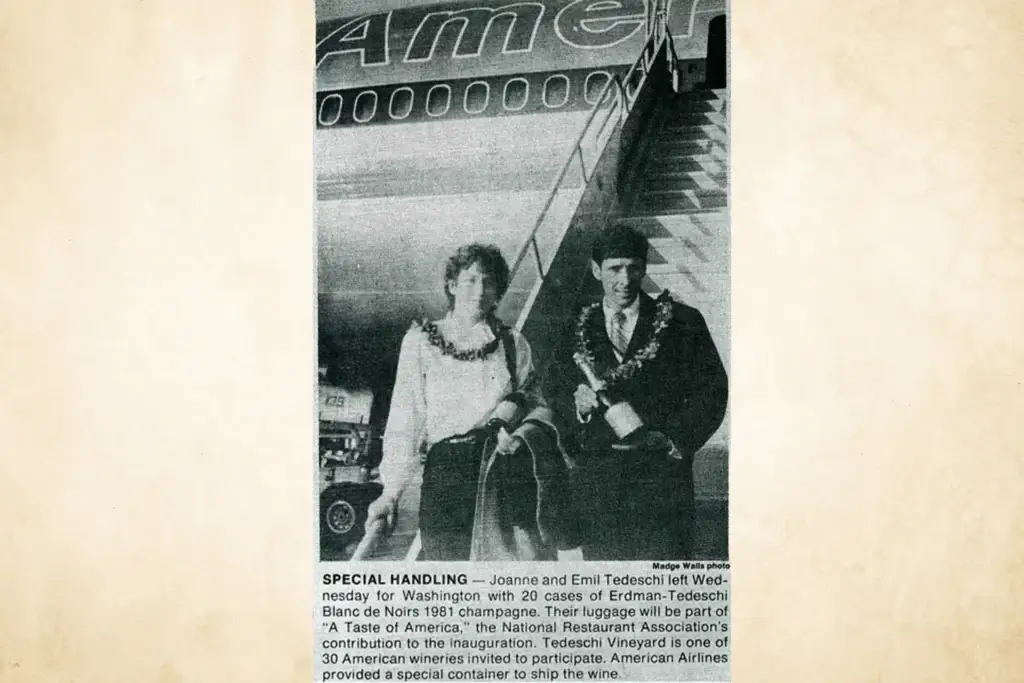 Newspaper clipping with a photo of guests at Reagan's inauguration