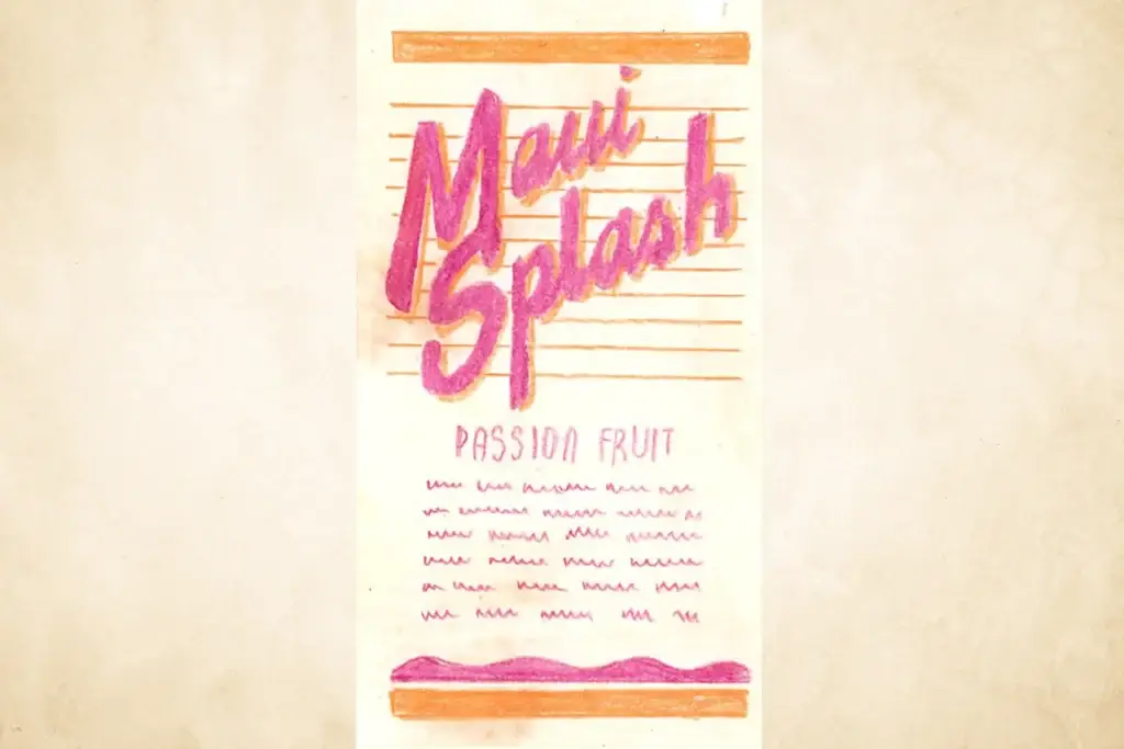 Vintage Maui Splash pineapple wine label from 1992